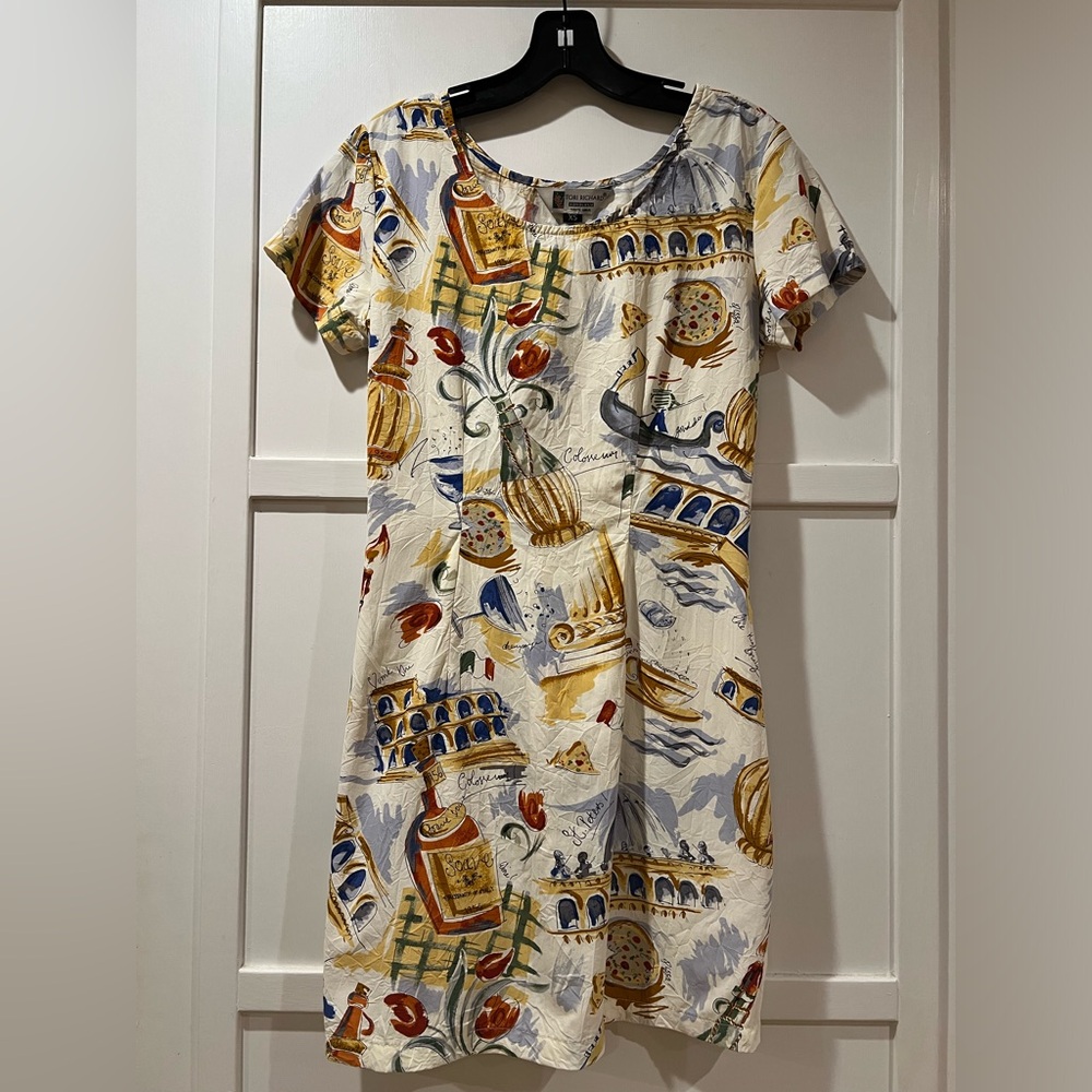 Tori Richard Honolulu Italy Italian Print MIDI Dress with Back lacing XS